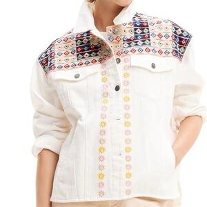 Desigual Donis Denim Trucker Geometric Embroidery Jacket